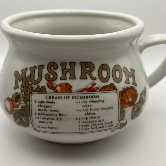 Vintage Mushroom Soup Recipe Mug Crock Bowl Handle Glazed Stoneware 16 Oz Cup - Picture 3 of 9